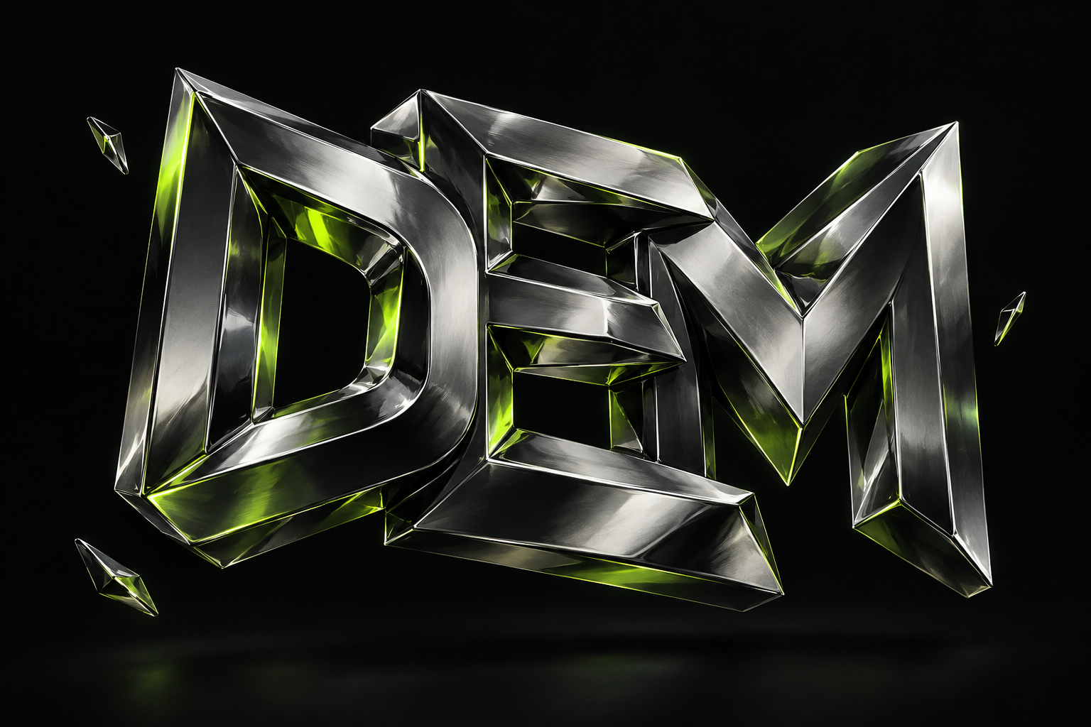DEM — chrome monogram with lime reflections